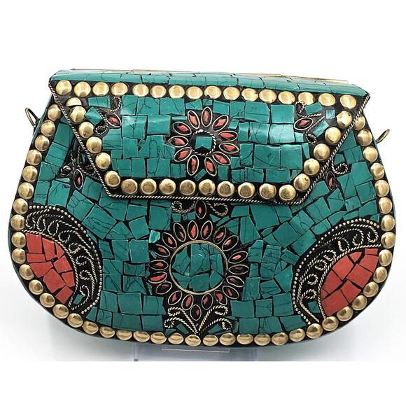 Ramla Turquoise Mosaic Boho Chic Clutch Purse